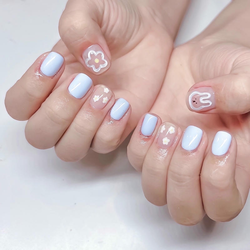 nail vẽ màu xanh