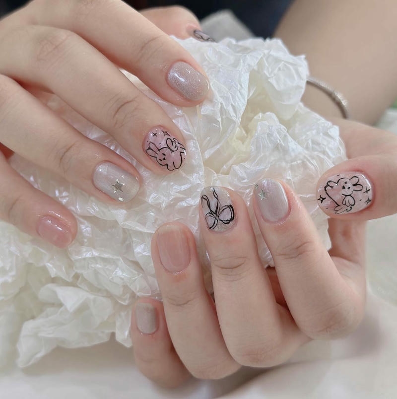 nail vẽ nơ đen