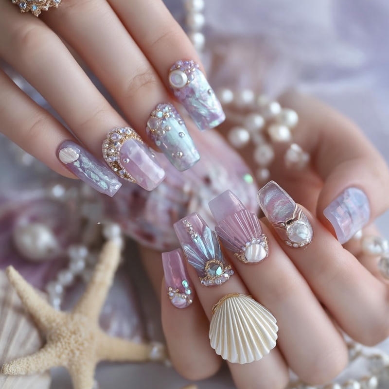 nail vỏ sò đá đẹp