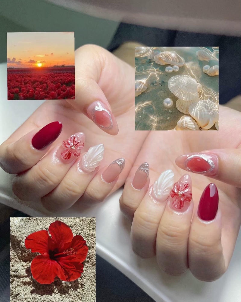 nail vỏ sò hoa dâm bụt