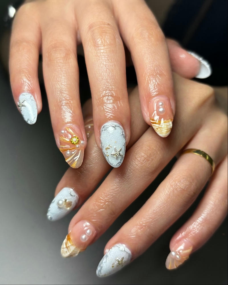 nail vỏ sò tráng bạc