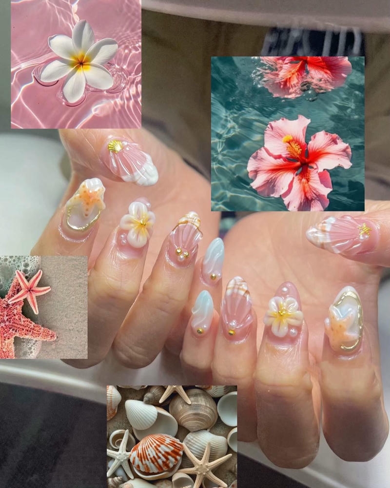 nail vỏ sò vẽ hoa đại