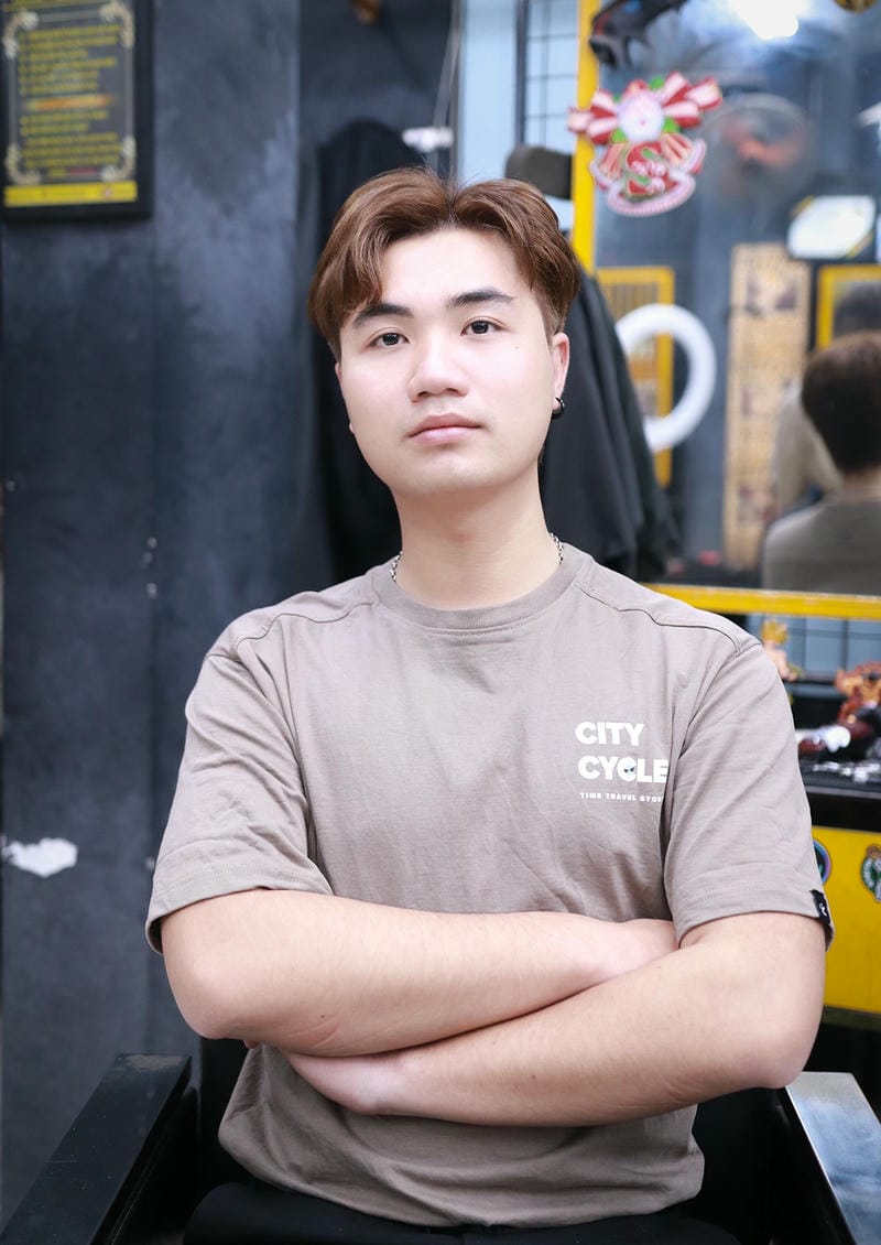 side part 6/4 nhuộm nâu hạt dẻ