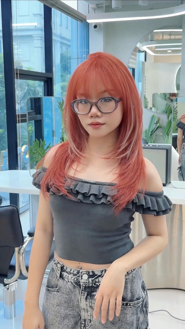 tóc layer màu cam sáng