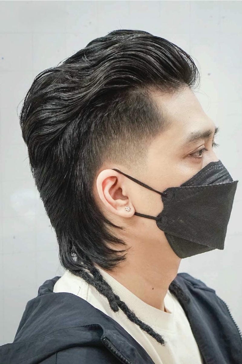 tóc mullet nam che mặt