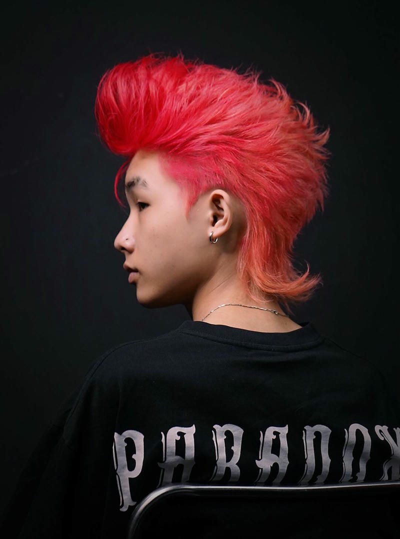 tóc mullet nam nhuộm đỏ