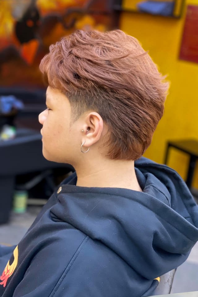 tóc mullet nam nhuộm nâu