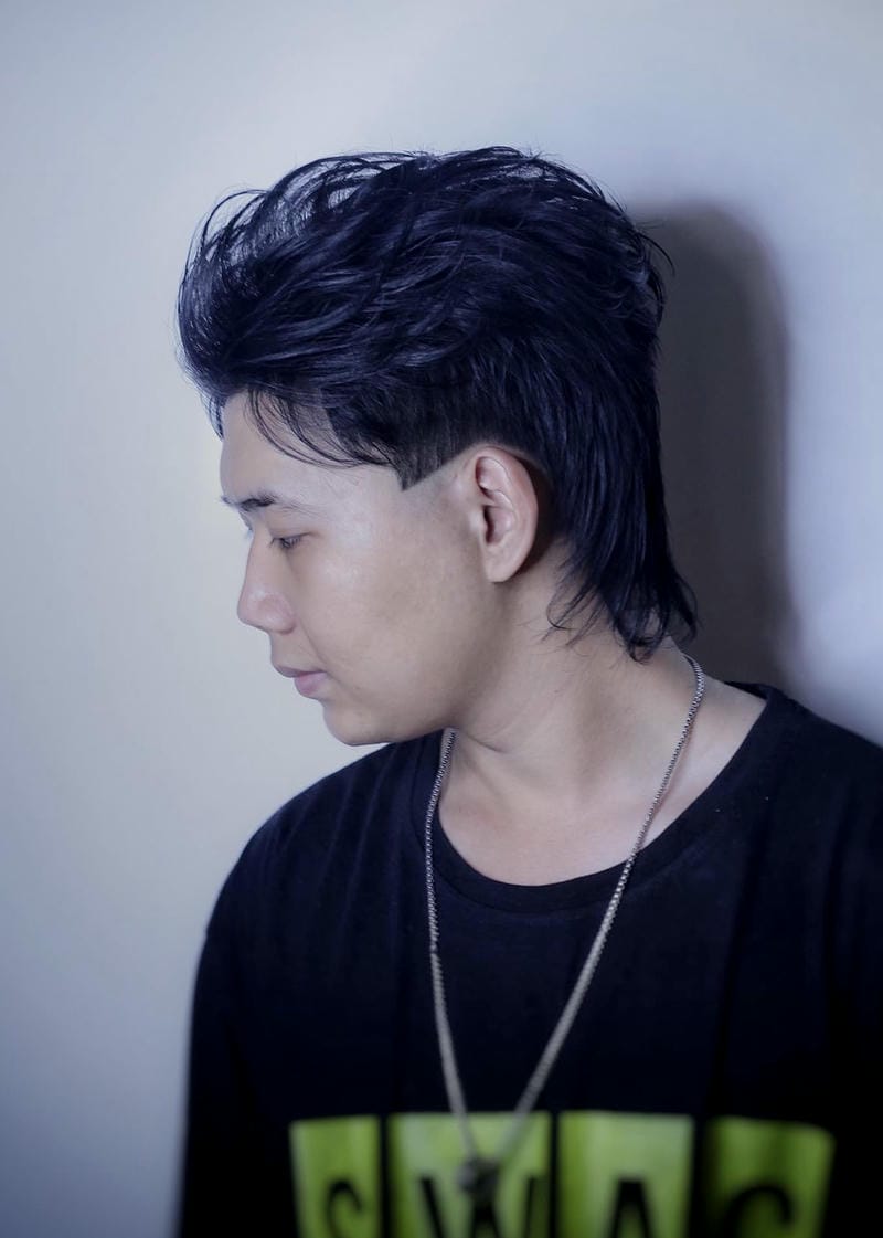 tóc mullet nam nhuộm than chì