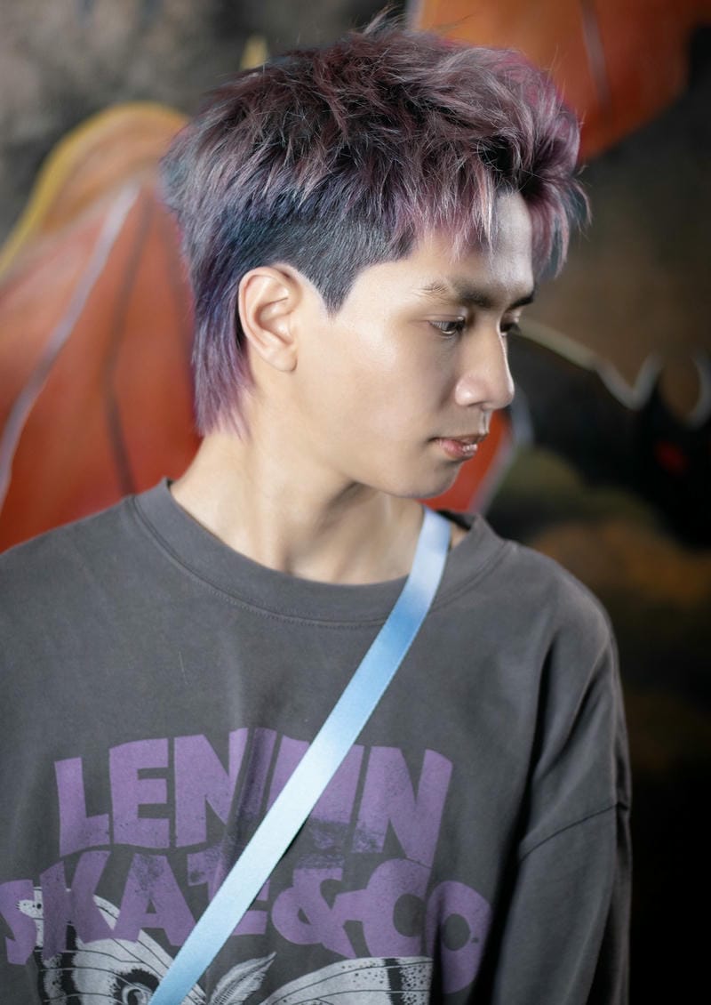 tóc mullet nam nhuộm tím