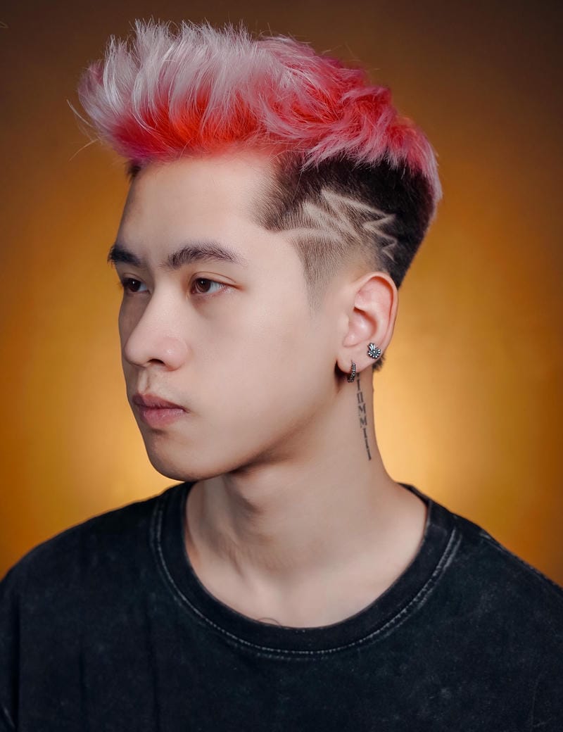 tóc short quiff nhuộm đỏ