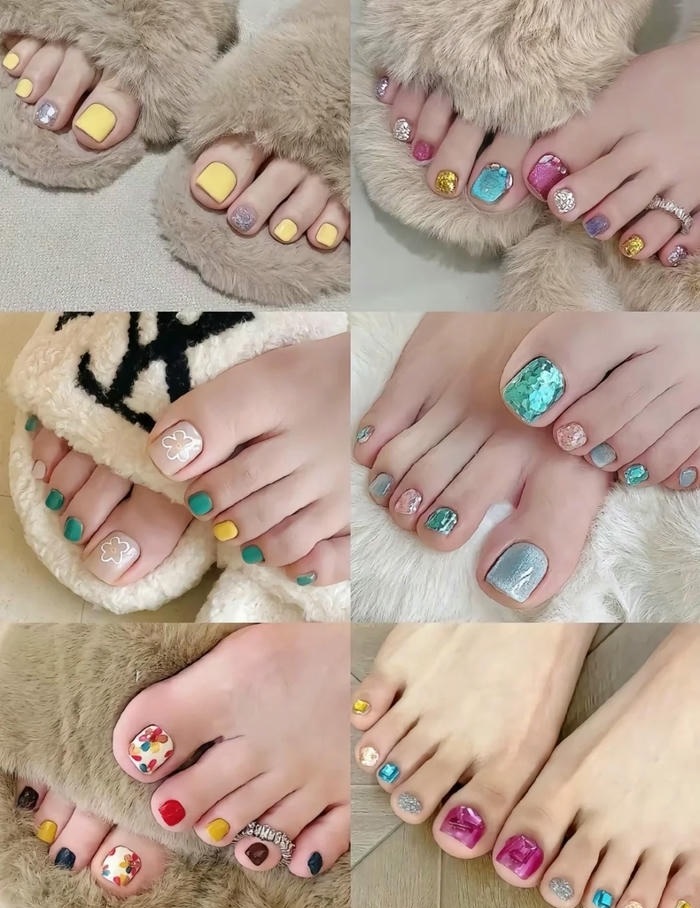 hình ảnh nail chân nhiều màu cực xinh