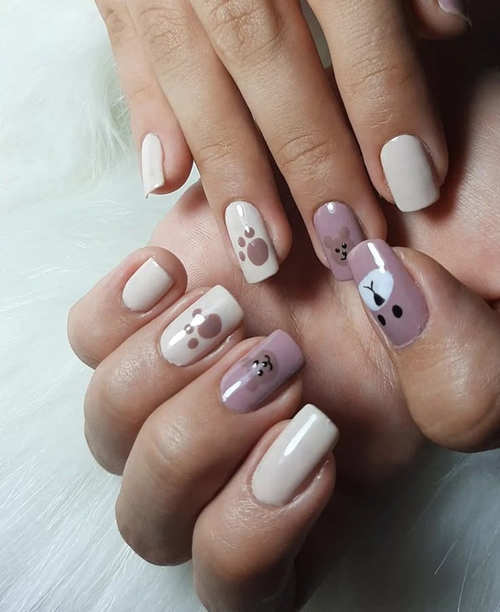 mẫu nail gấu dễ thương