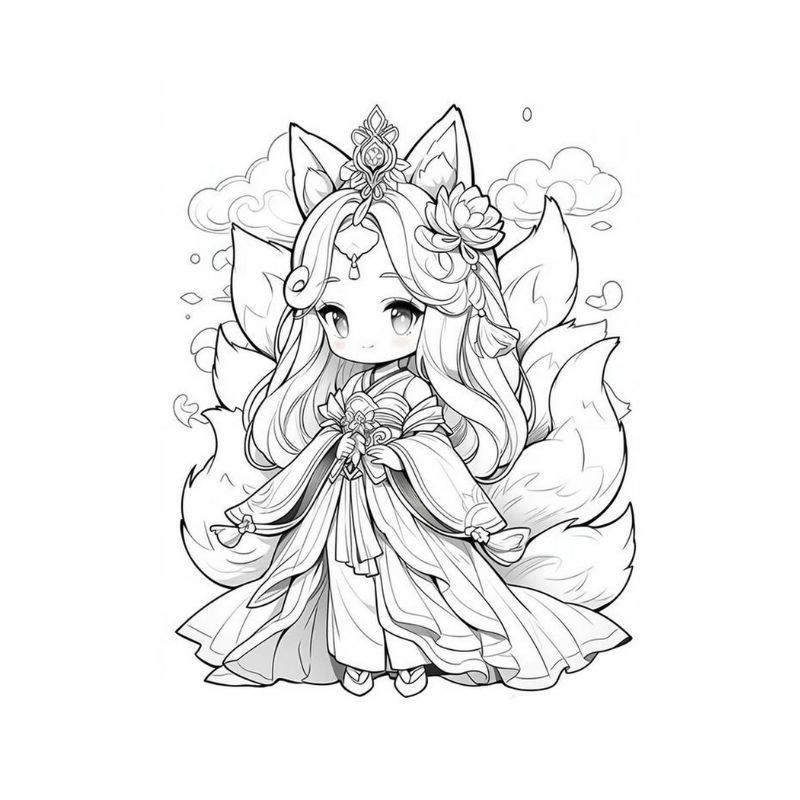 tranh tô màu anime cute chibi