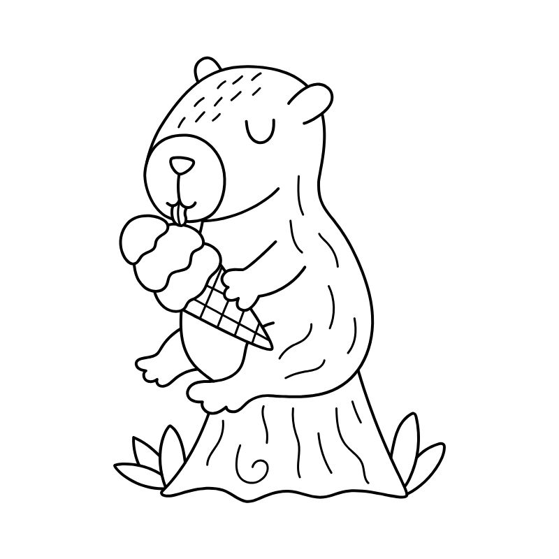 tranh tô màu capybara ăn kem