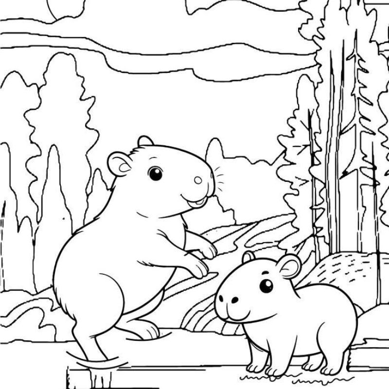 tranh tô màu capybara cho nhỏ 5 tuổi