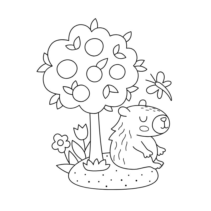tranh tô màu capybara cho trẻ mầm non