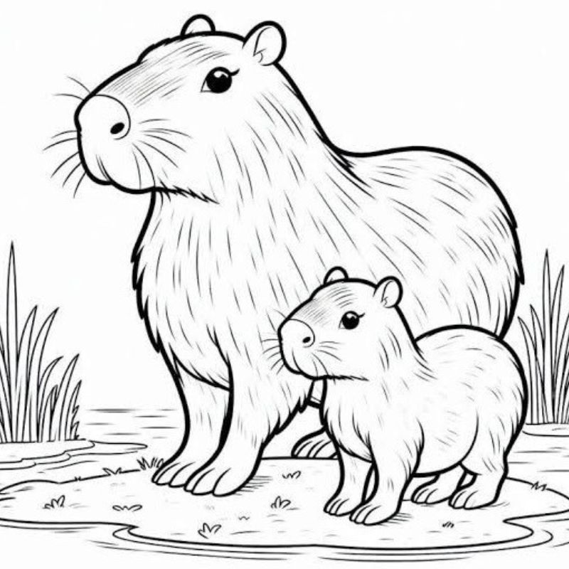 tranh tô màu capybara miễn phí