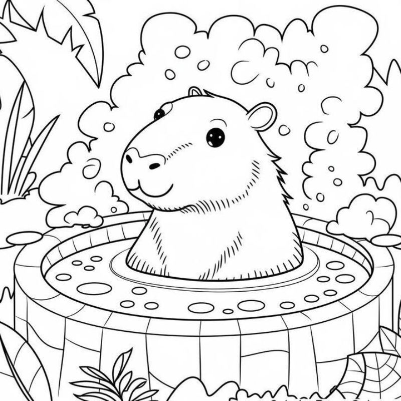 tranh tô màu capybara vô tri