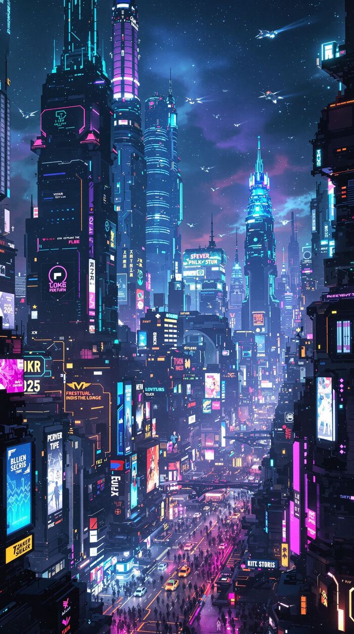 hình nền thành phố Neon 3d full