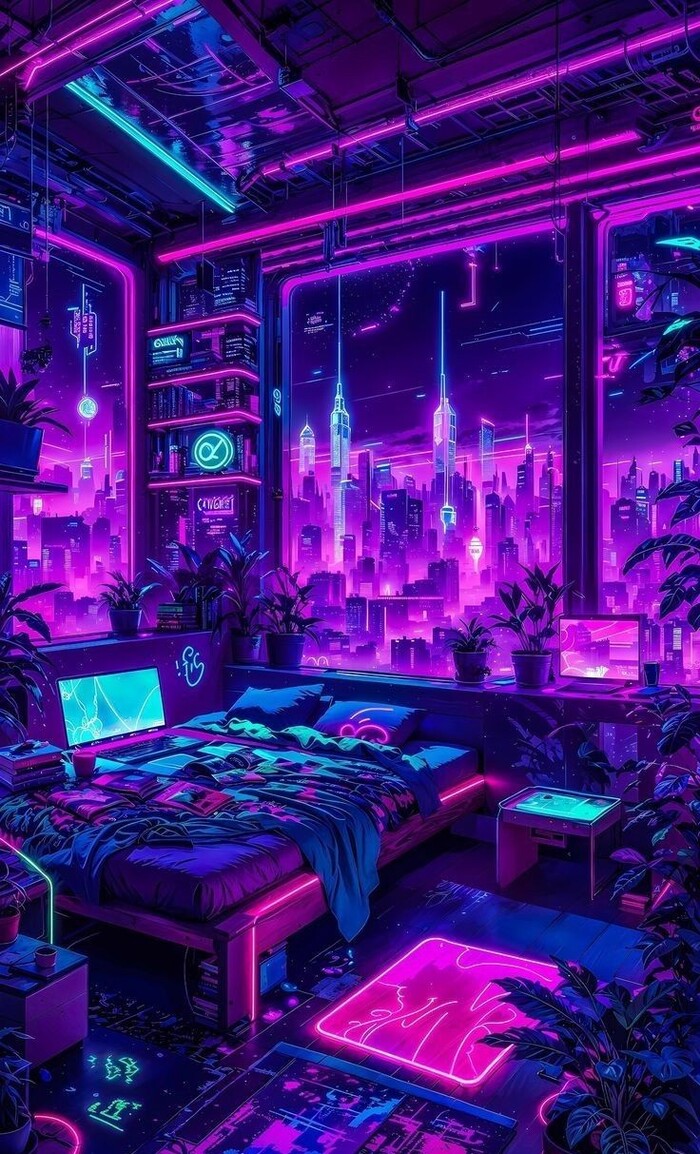 hình nền thành phố Neon 4d full
