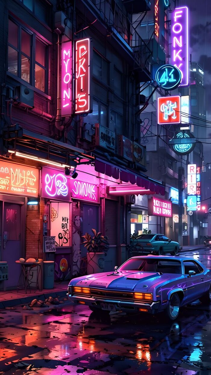 hình nền thành phố Neon chất 3d