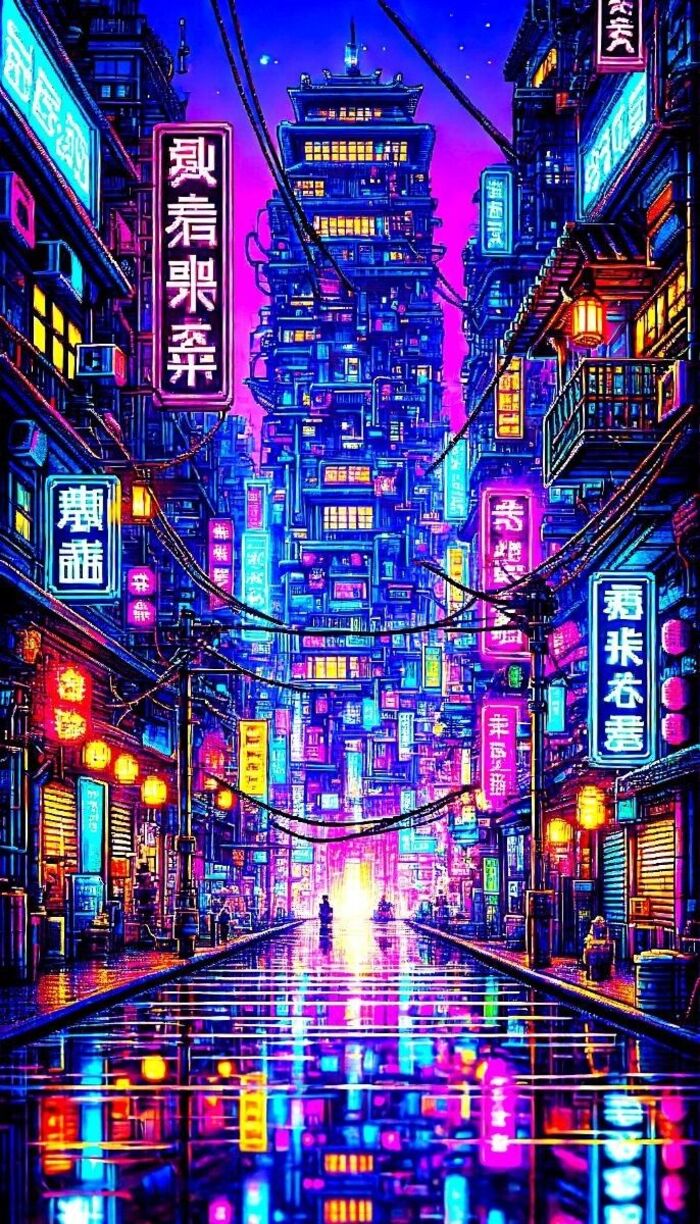 hình nền thành phố Neon chất 4d