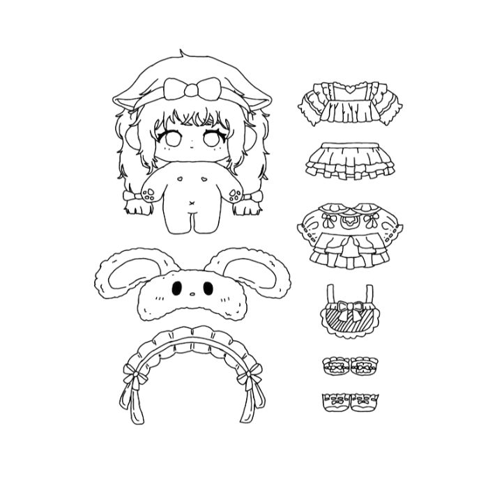 tranh tô màu búp bê giấy 1