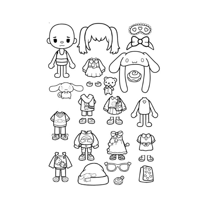 tranh tô màu búp bê giấy 12