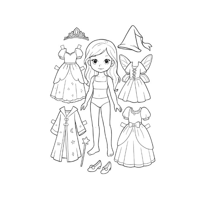 tranh tô màu búp bê giấy 33