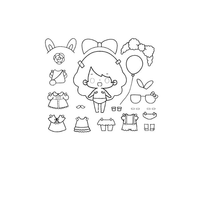 tranh tô màu búp bê giấy 6