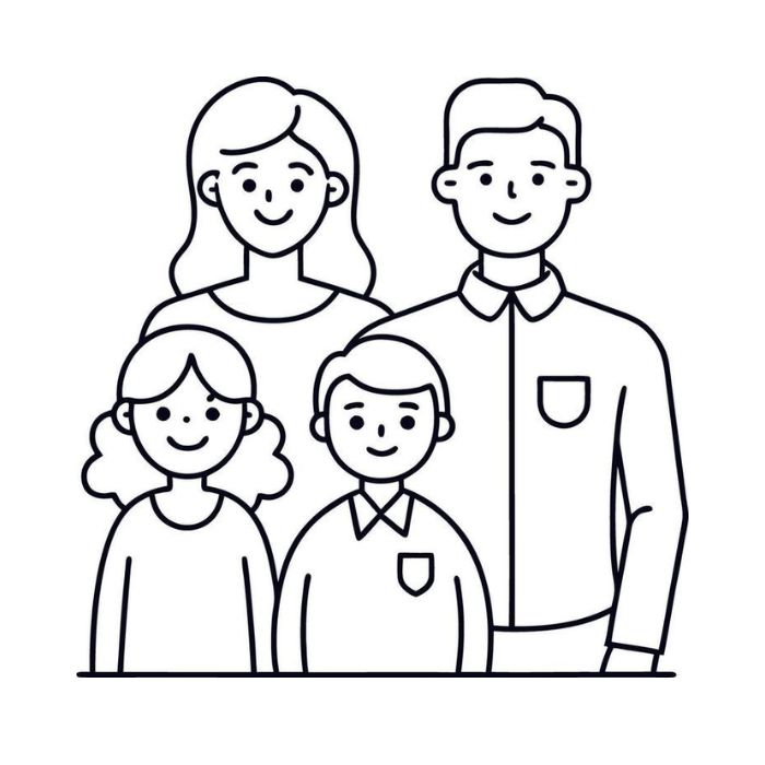 tranh tô màu gia đình 4 người 1