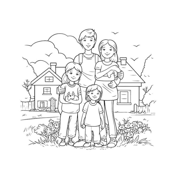 tranh tô màu gia đình 4 người 10