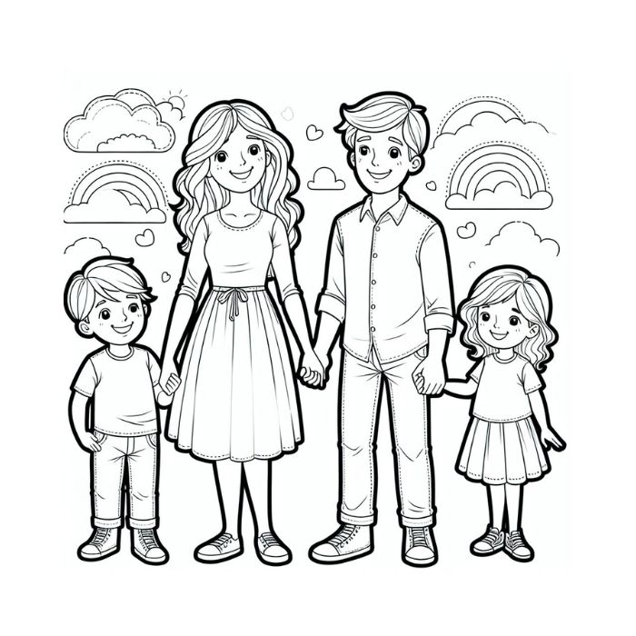 tranh tô màu gia đình 4 người 11