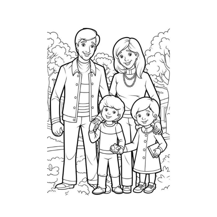 tranh tô màu gia đình 4 người 2