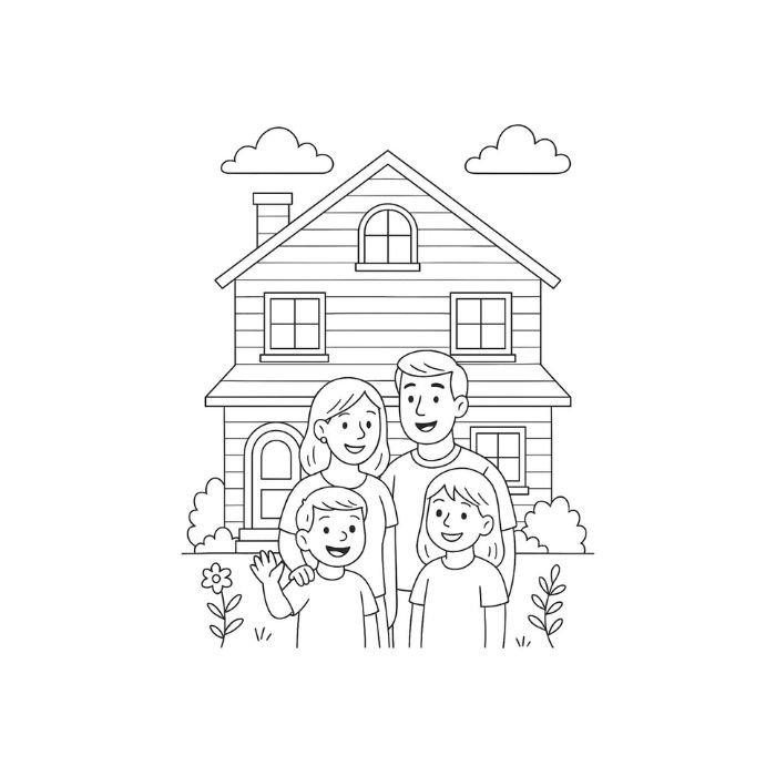 tranh tô màu gia đình 4 người 24