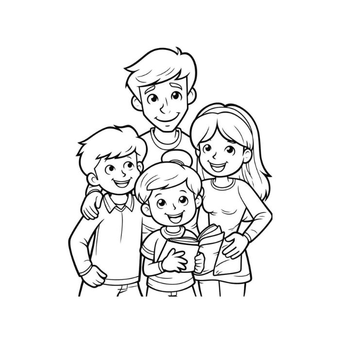 tranh tô màu gia đình 4 người 27