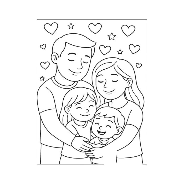 tranh tô màu gia đình 4 người 32