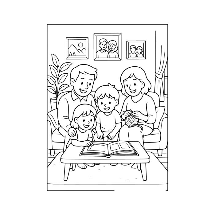 tranh tô màu gia đình 4 người 34