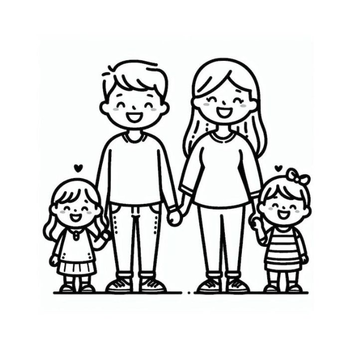 tranh tô màu gia đình 4 người 4