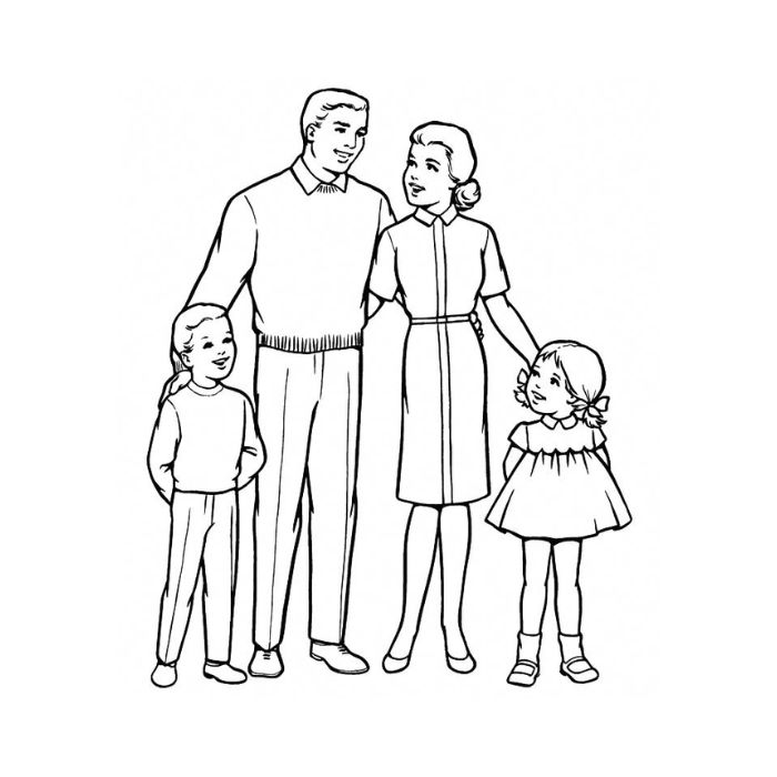 tranh tô màu gia đình 4 người 7