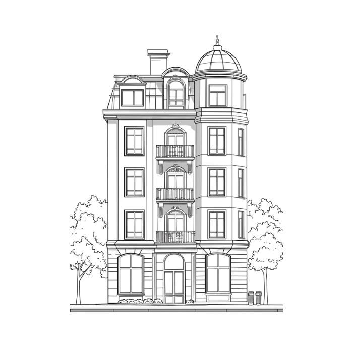 tranh tô màu ngôi nhà cao tầng 13