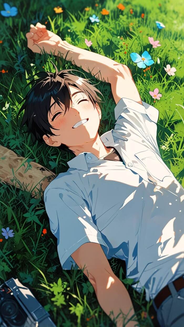 ảnh anime chill đồng cỏ