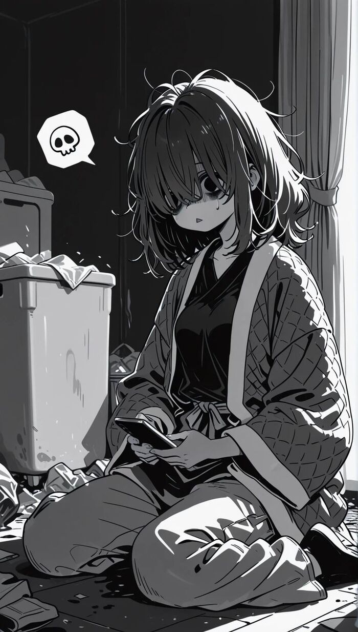 ảnh anime đen trắng nữ chất