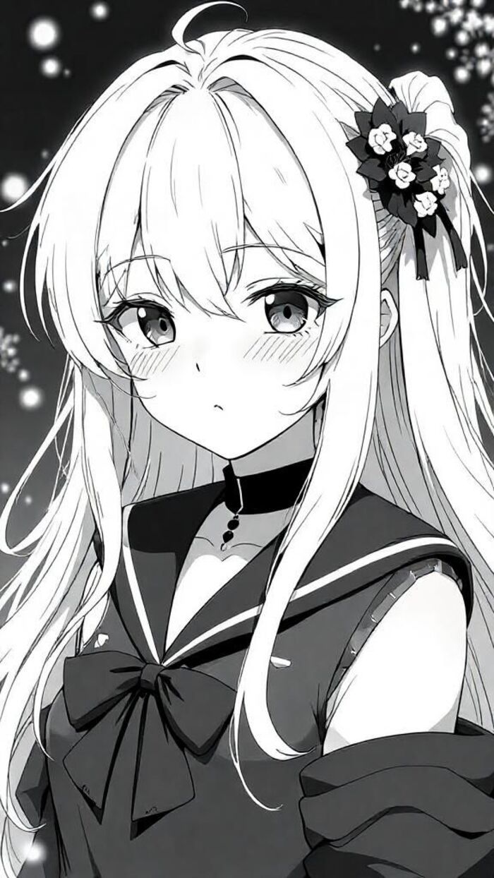 ảnh anime đen trắng nữ siêu chất