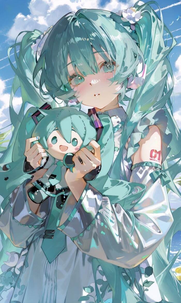 hình ảnh anime gái xinh tóc xanh